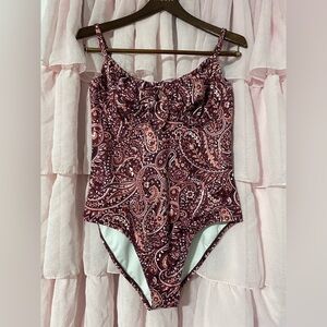 Kona Sol Burgundy and Blush Paisley One-Piece